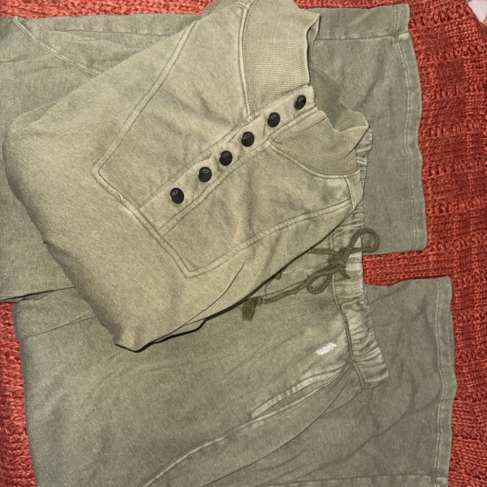 Free People Movement Olive Green Button-Up Sweatsuit Set